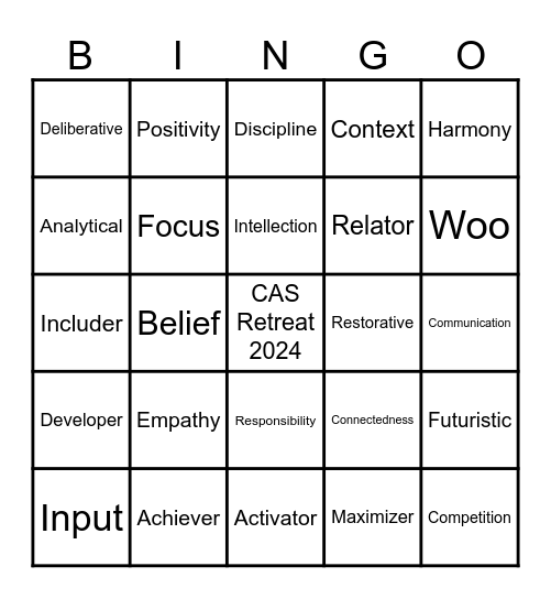 CAS Strengthfinders Bingo Card