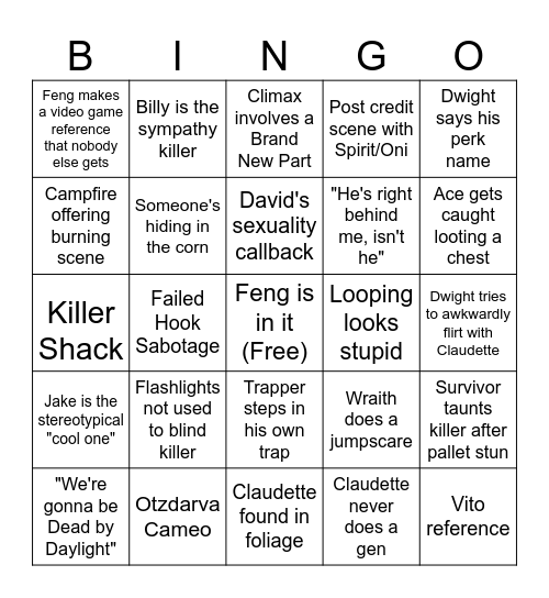 DBD Movie Bingo Card