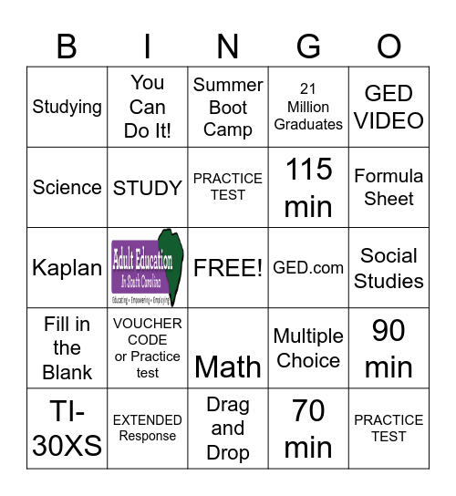 GED STUDY BINGO Card