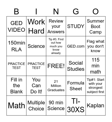 GED STUDY BINGO Card