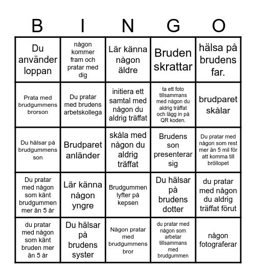 Bröllops Bingo Card