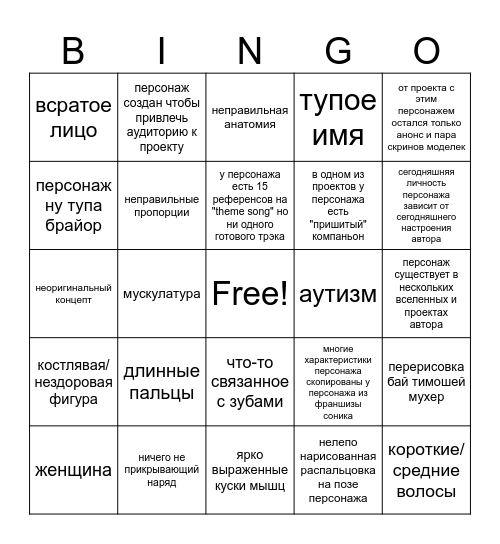 Бинго персонажей от кккасатика2012 Bingo Card