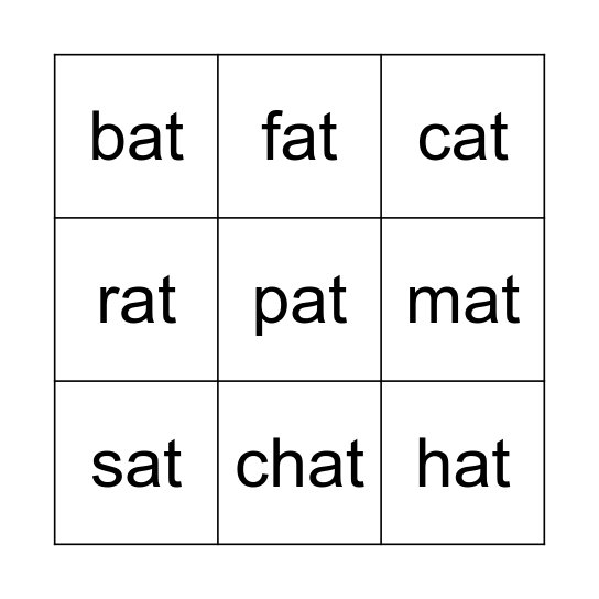 at words Bingo Card