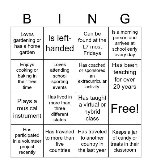 HHS Staff Bingo Card