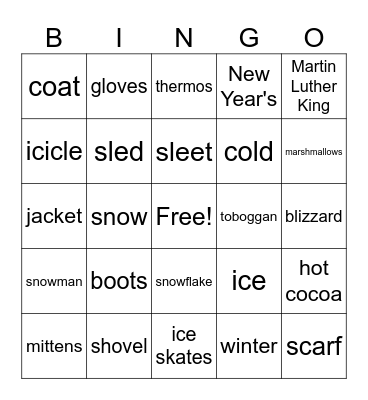 January Vocabulary Words Bingo Card