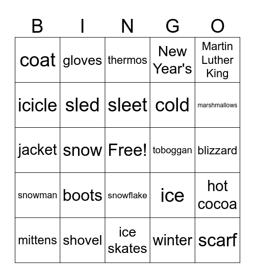 January Vocabulary Words Bingo Card