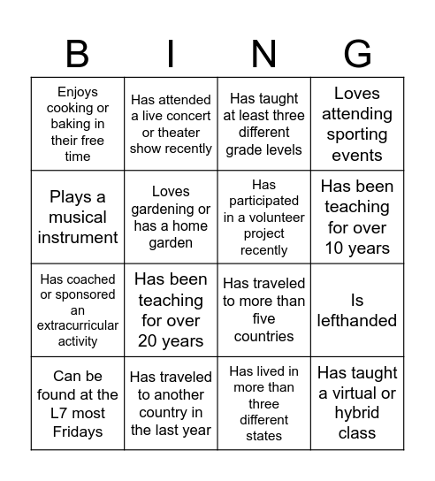 HHS Staff Bingo Card