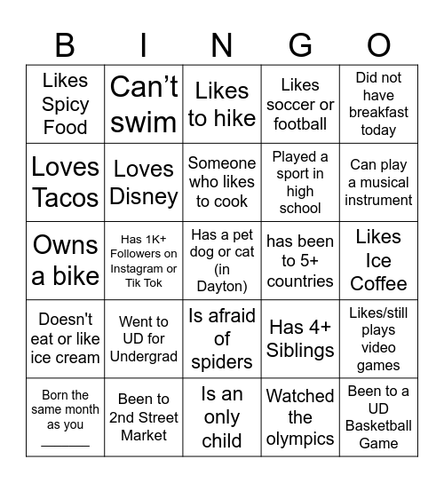 Find Someone Bingo Card