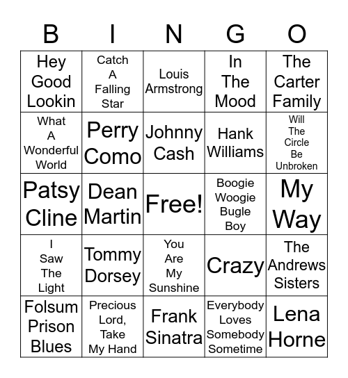 Music Bingo Card