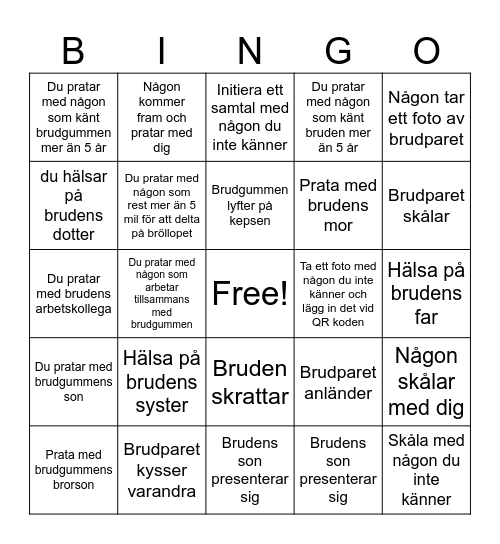 Bröllops Bingo Card