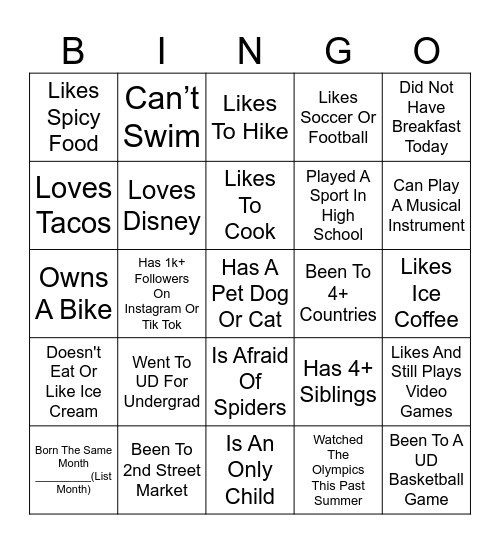 Flyer Get To Know You Bingo Card