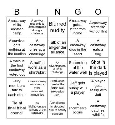 SURVIVOR 47 Bingo Card