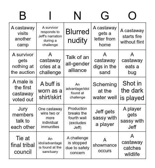 SURVIVOR 47 Bingo Card