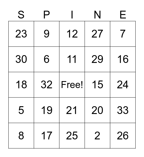 SCI Awareness Month Bingo Card