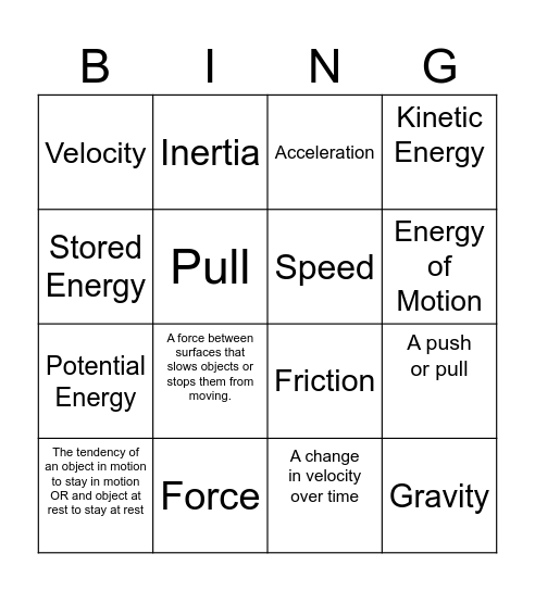 SCIENCE Bingo Card