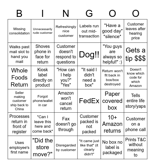 UPS Bingo Card