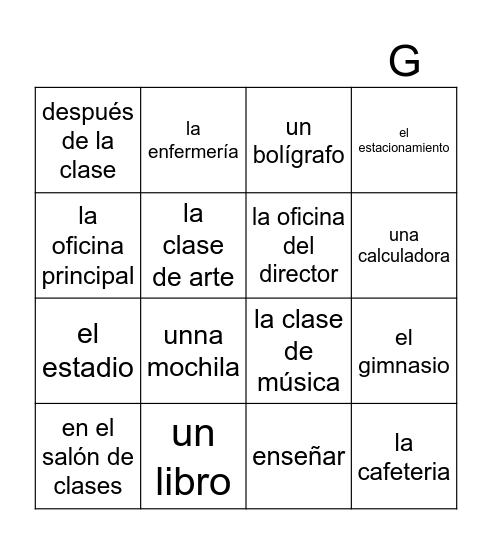 En mi escuela... Bingo Card