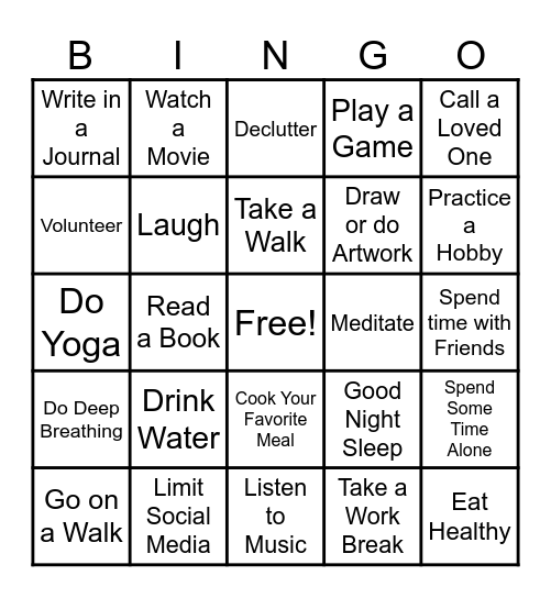 Prevention BINGO Card