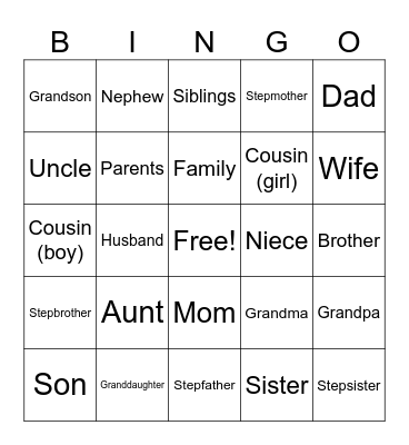 Family Vocabulary Bingo Card