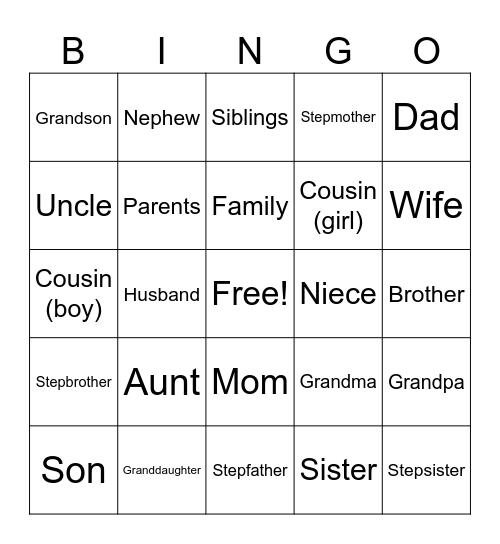 Family Vocabulary Bingo Card