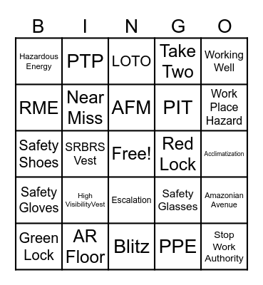 Safety Bingo Card