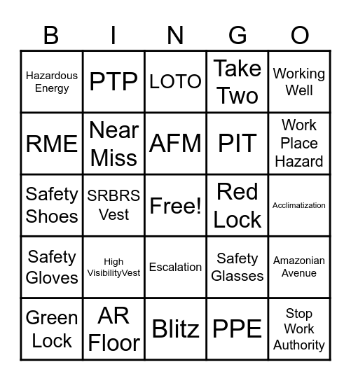 Safety Bingo Card