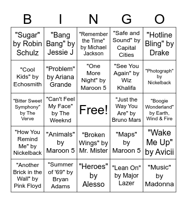 Music Bingo Round #2 Bingo Card