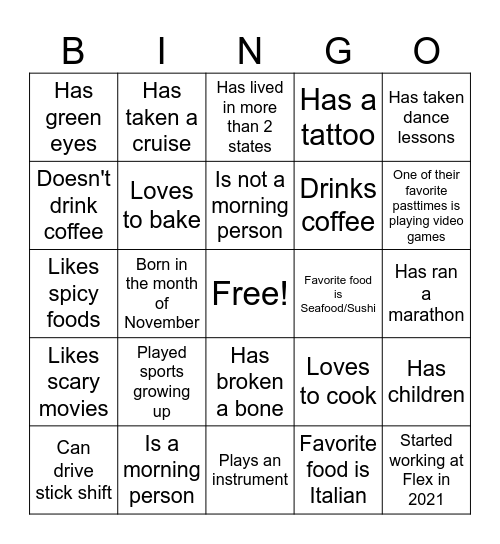 Flexapalooza Bingo Card