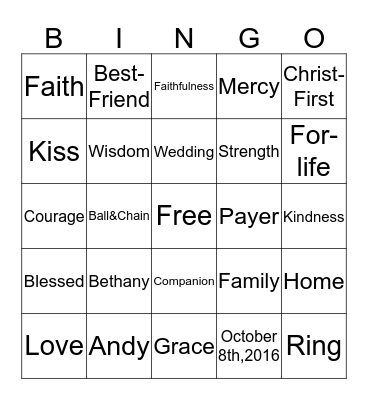 Bethany & Andy's Wedding Shower Bingo Card