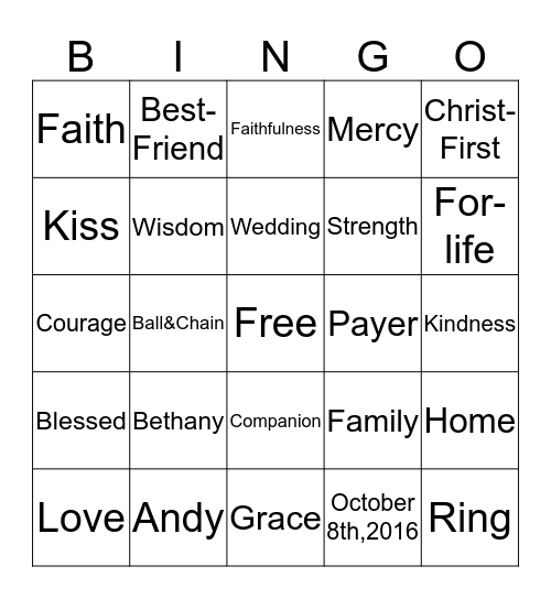 Bethany & Andy's Wedding Shower Bingo Card