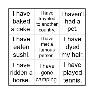Present Perfect Bingo Card