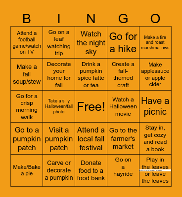 Fall Bingo Card