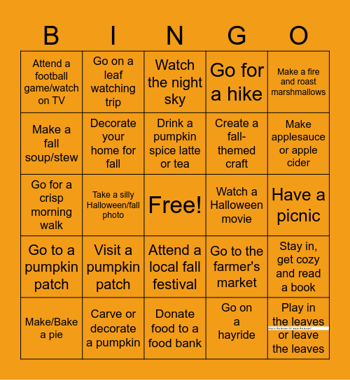 Fall Bingo Card