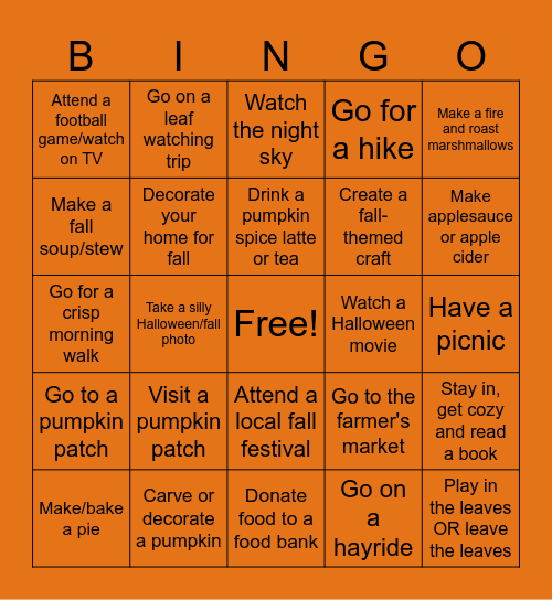 Fall Bingo Card