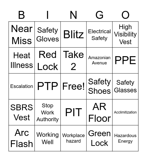 Safety Bingo Card