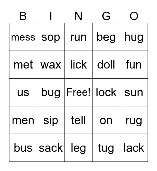 CVC Bingo Card