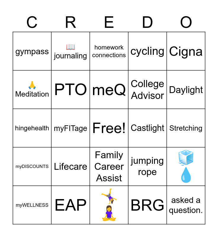 Wellness CREDO Bingo Card