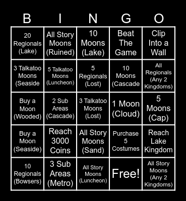 Super Mario Odyssey Challenges Bingo Card