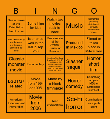 Halloween 2024 Bingo Card