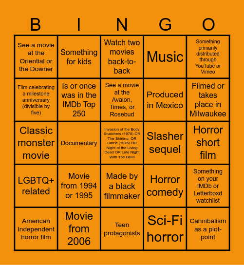 Halloween 2024 Bingo Card