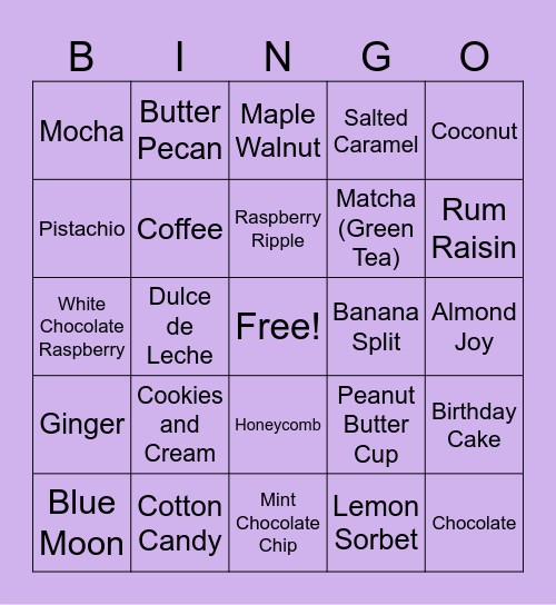 Ice Cream Bingo Card