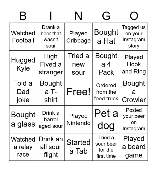 Tartoberfest Bingo Card