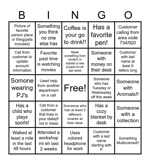 Untitled Bingo Card