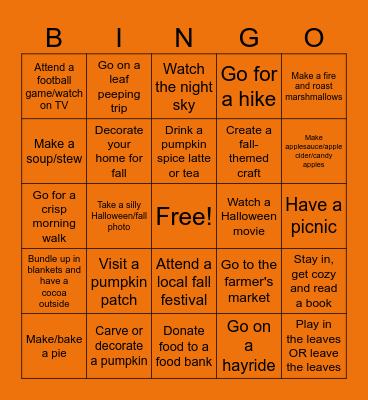 Fall Bingo Card