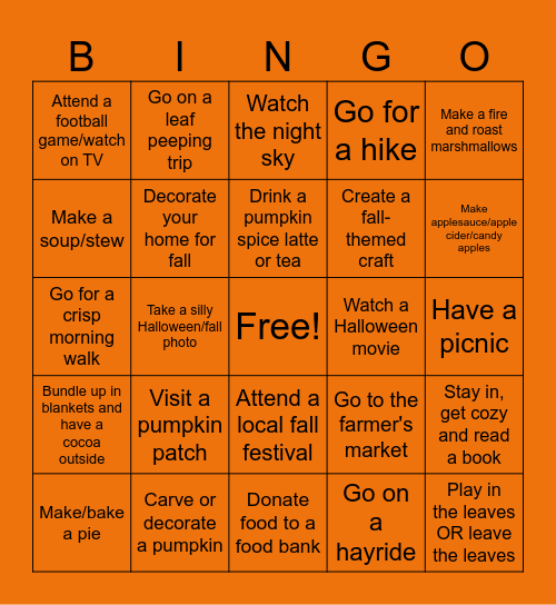 Fall Bingo Card