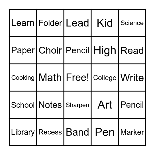 Back to School Bingo Card