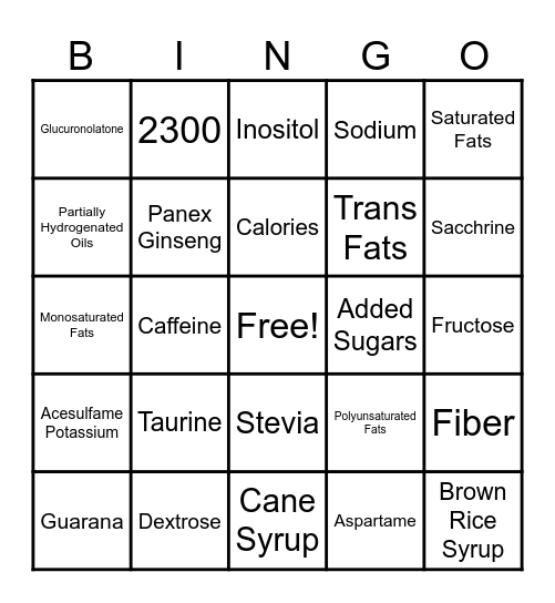 Energy Drinks - Consumer Judging Bingo Card