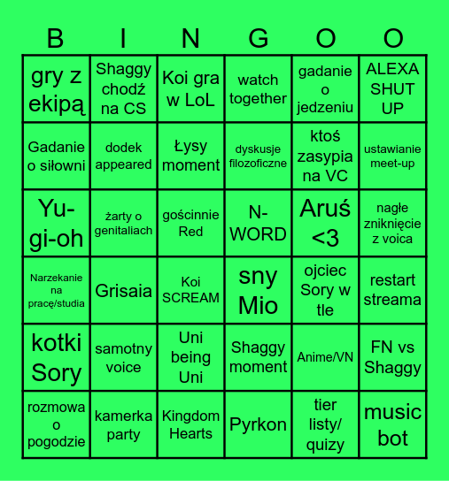 Limbo Bingo Card