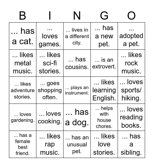 Introduction Bingo Card