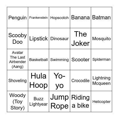 Charades Bingo Card